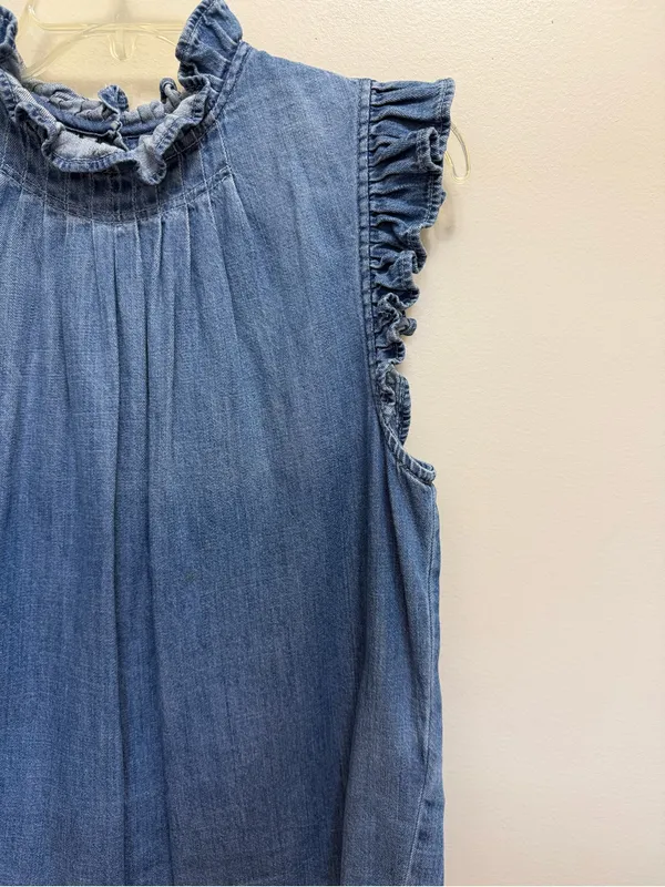 Frame Denim Joanie Top Sleeveless Ruffle Blue Size S - Image 7