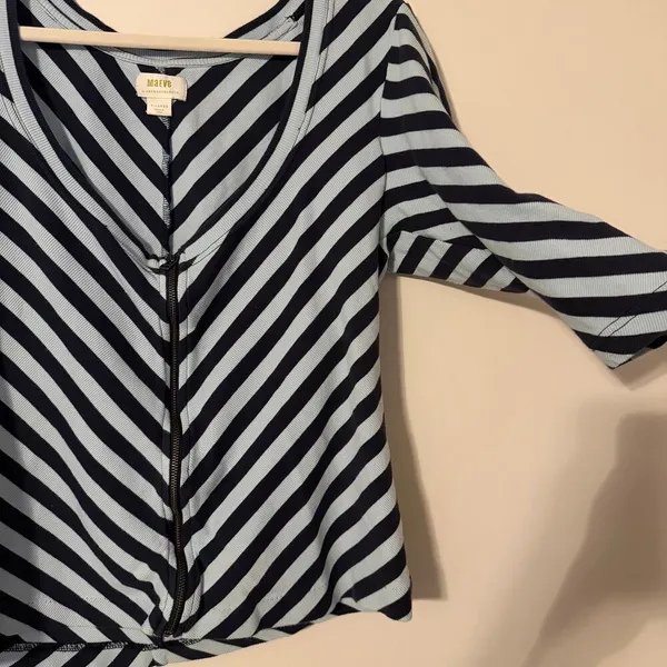 Maeve by Anthropologie Zip‎ Front Horizontal Stripe 3/4 Sleeve Cotton Top Sz XL - Image 3