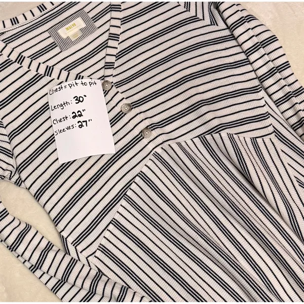 Anthropologie Maeve Eliza Striped Long Sleeve Peplum Henley Top Large L - Image 5