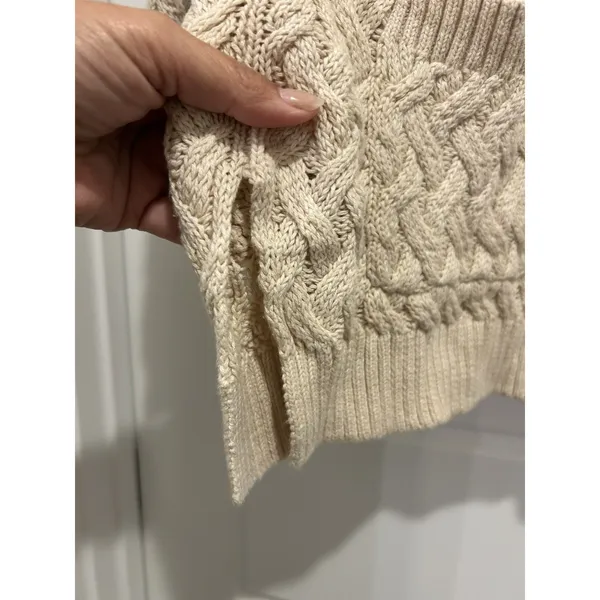 Jeanne Pierre Women Fisherman Cable Knit Cotton Sweater Large Cream Nautical - Image 6