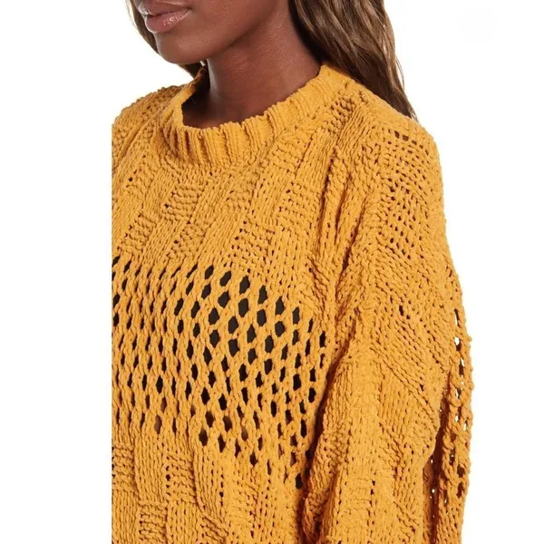 NWT Billabong Onward We Go Chenille Sweater Mustard L - Image 5