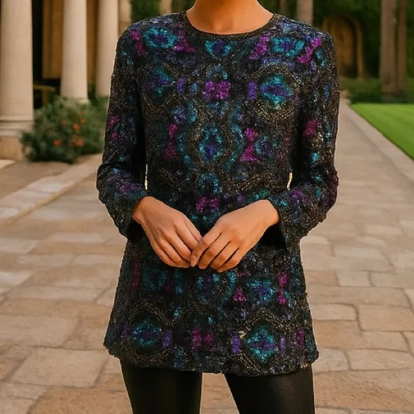 Vintage Art Deco 100% Silk Sequin & Beaded Top M - Image 7