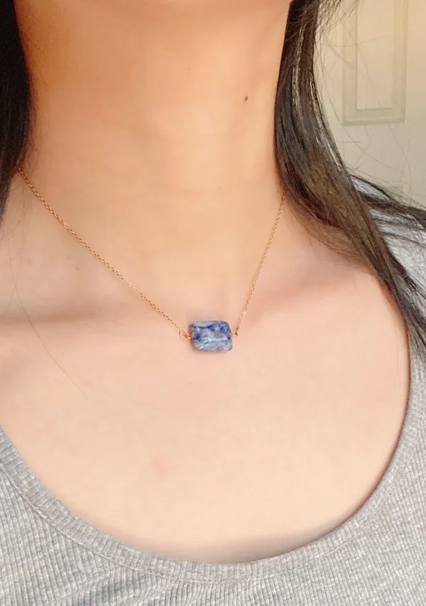 Handmade square stone boho simple statement necklace🌀💙 - Image 5