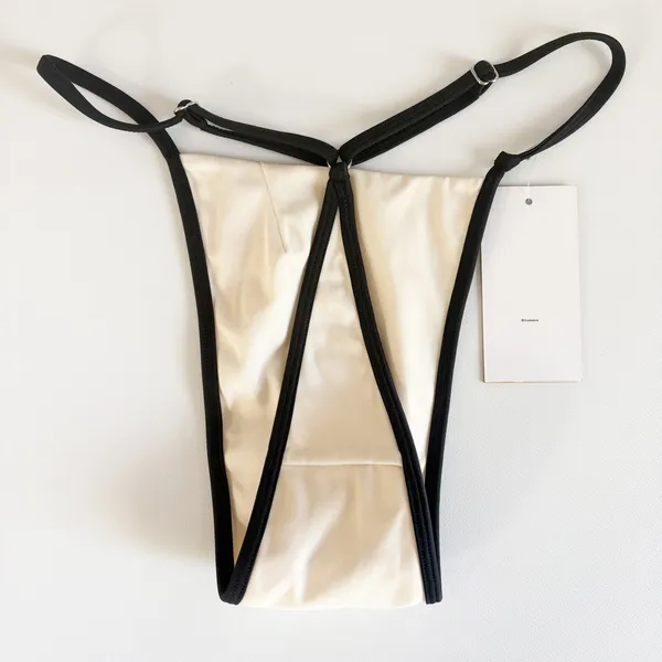 Lovewave Revolve Womens Cream Black Contrast High Cut‎ T-Back Bikini Bottoms S - Image 4