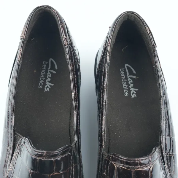 Clarks Loafers Women 8M Brown Croc‎ Embossed Patent Wedge Bendables 38634 - Image 5