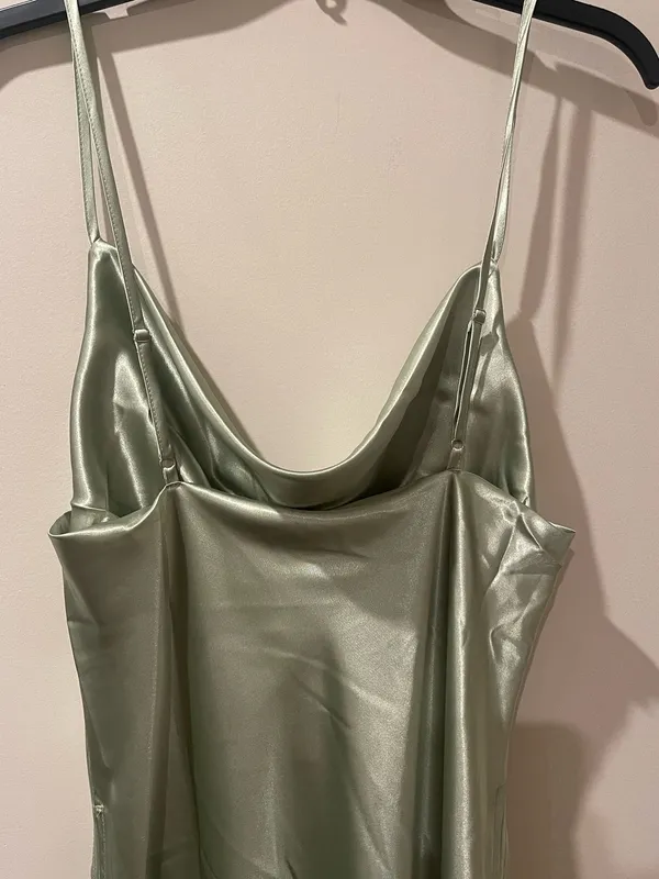 Satin Cowl Neck Slip Dress in Light Sage - Image 3
