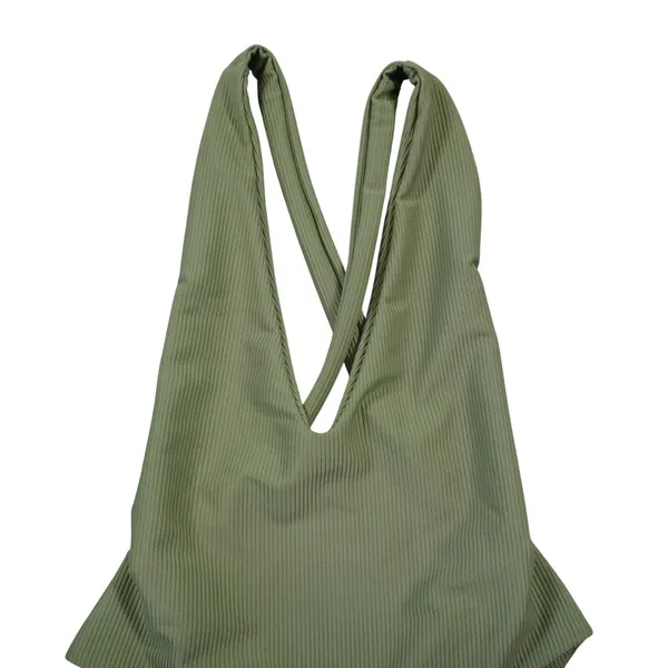 Juillet Georgia One Piece Swimsuit Sage Rib Olive Green Plunge V-Neck Size L NWT - Image 3