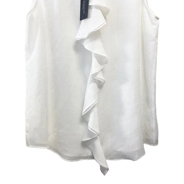 TOMMY HILFIGER White Sleeveless Ruffle Front Top M Lined Blouse - Image 6