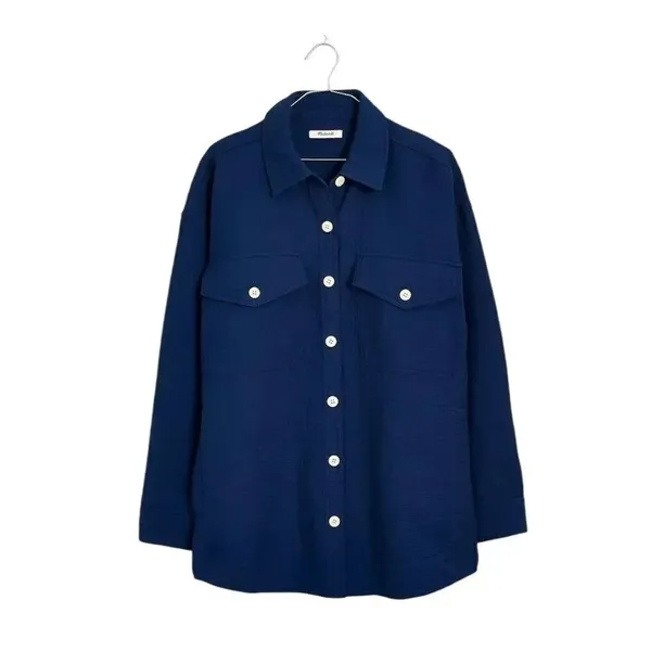 Madewell Super Oversized Shirt Jacket Passport Blue Shacket SZ L #2307 - Image 3
