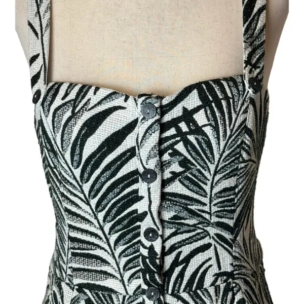 Hutch Aidy Dress‎ Womens 10 Black Ivory Palm Print Button Front Knee Length - Image 7