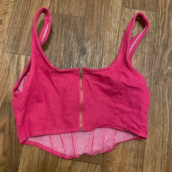 Superdown Womens Hot Pink Denim Crop Cropped Corset Tank Top S Small Bust 30” - Image 4