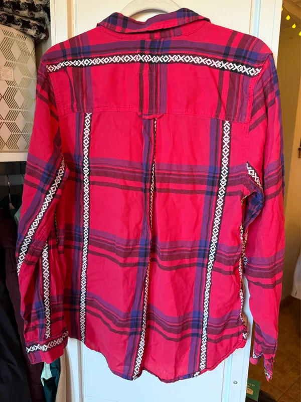 American Eagle Outfitters Red Western Plaid Flannel Button Up Shirt - Image 4