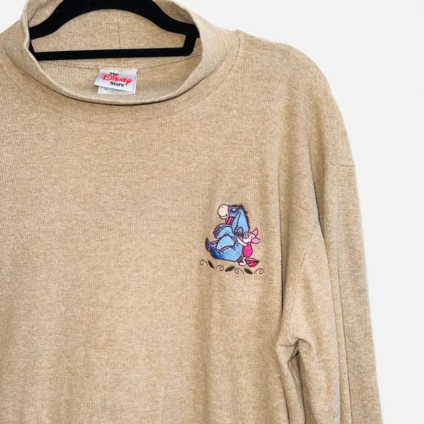 Disney Tan Embroidered Piglet & Eeyore Rib Turtleneck Sweater - Image 3