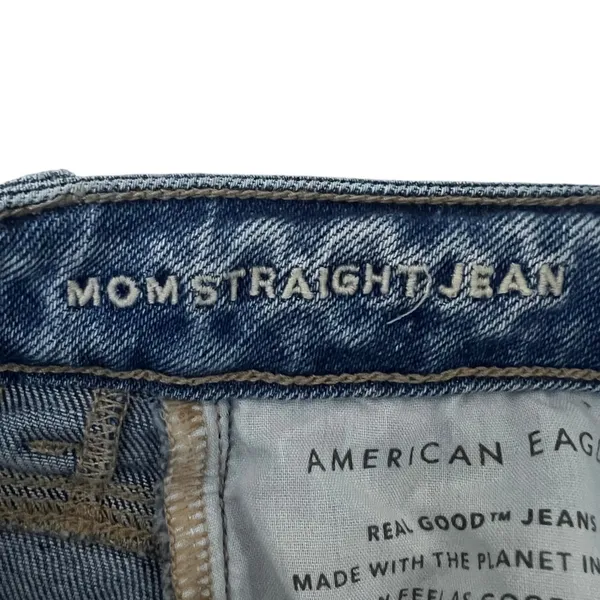 American Eagle Mom Straight Distressed Jeans Medium Wash Stretch Size 4 Regular - Image 7