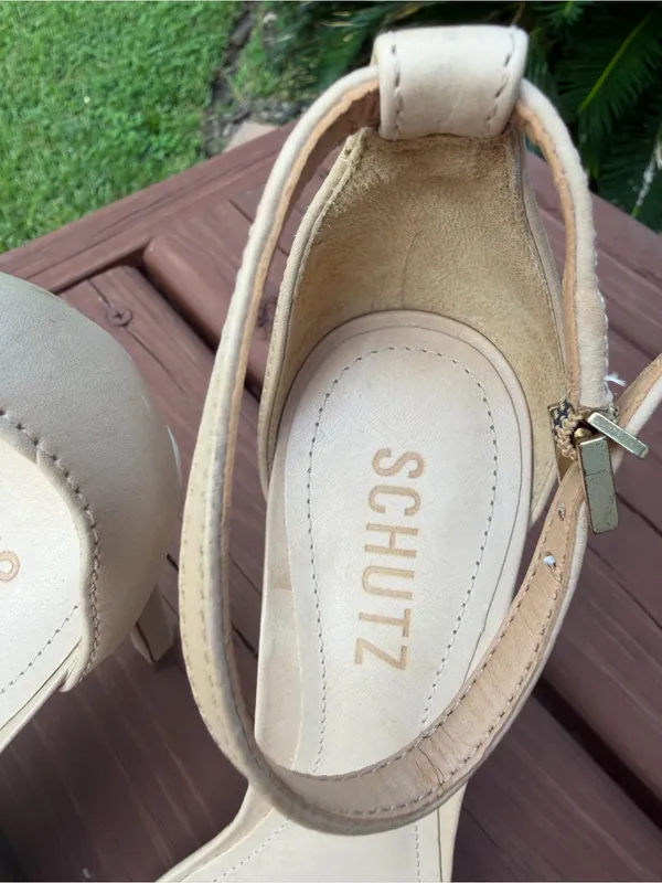 Schutz Cadey-Lee Beige Leather Ankle Strap Heels Size 6B Retail $138 - Image 3