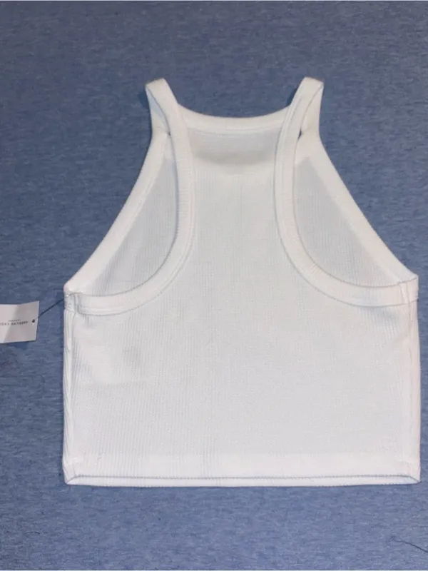 American Eagle Outfitters White Ribbed High-Neck Crop Top - Image 3
