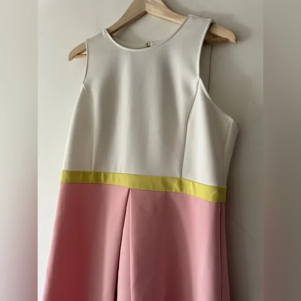 ERIN by Erin Fetherston Pink and Yellow Colorblock Callie Scuba Flare‎ Dress - Image 3
