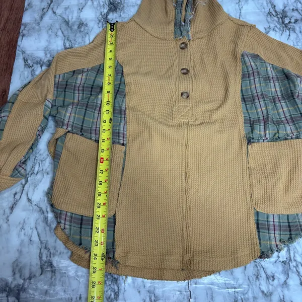 BKE Pullover Oversized Hoodie plaid patchwork style boho size small - Image 5
