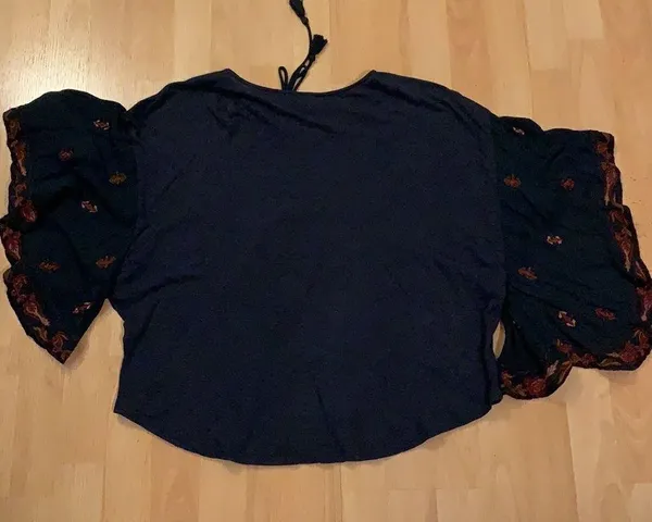 Lucky Brand Navy Embroidered Butterfly Lace-up Top - Image 2