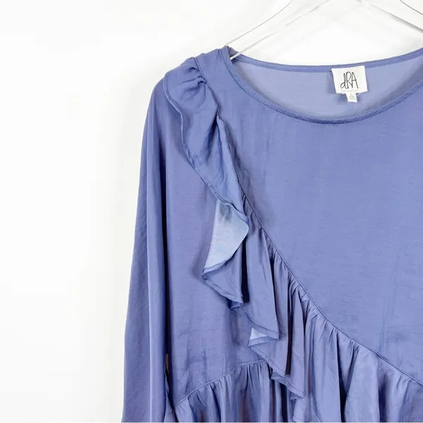Anthropologie dRA Satin Ruffle Blouse L Blue - Image 4