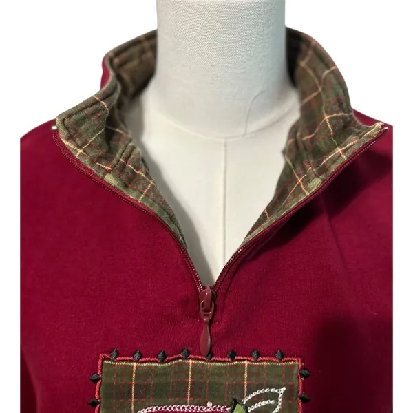 Breckenridge Sweatshirt Womens LG Red Embroidered Beaded VTG Cottagecore Camping - Image 2