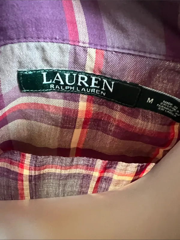 Ralph Lauren Classic Plaid Button-Up Shirt in Purple and Cream - Image 3