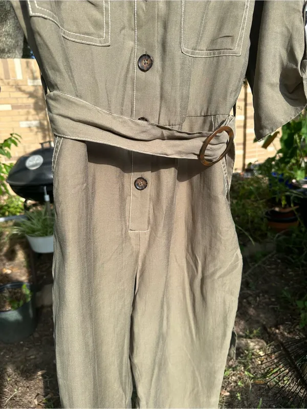 NWOT Zara Utility Jumpsuit Small S Olive Green Belted Safari Cargo Romper - Image 5