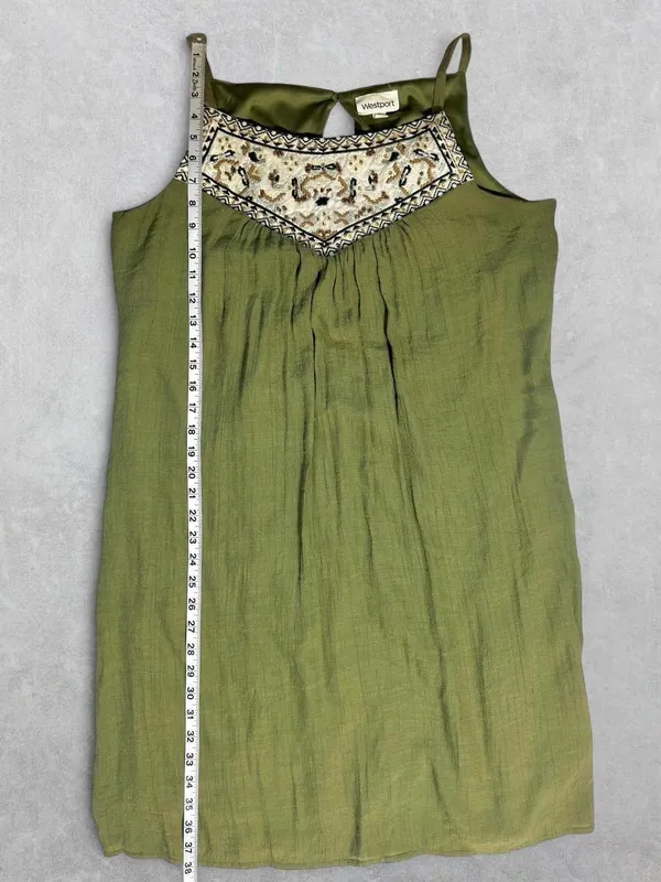 Westport Sage Green Embroidered Boho Dress L - Image 6