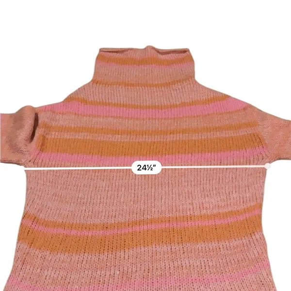 Free People Candy Stripe Pink Orange Knit Long Sleeve‎ Cowl Neck Tunic Sweater M - Image 11