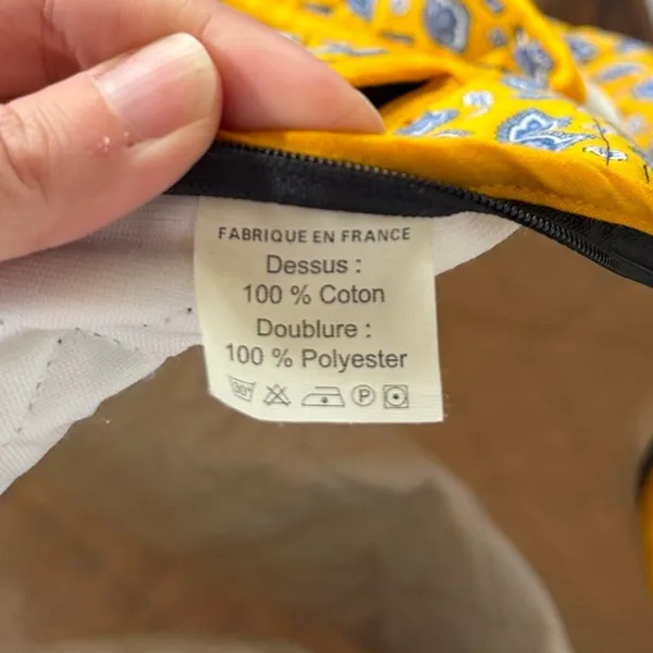 Yellow Blue Floral Paisley Block Print French Provincial Provence Tote 14.5x20 - Image 2