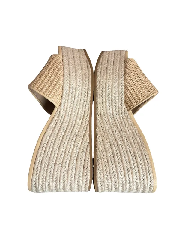 Veronica Beard Cream Woven Raffia Espadrille Wedge Sandals Slide Size 7 Women's - Image 11