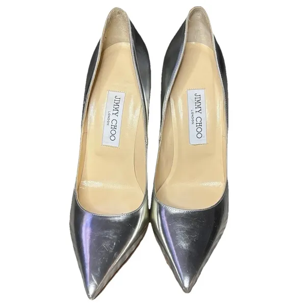 Jimmy Choo Anouk Pumps EU 39 US 9 Silver Mirror Metallic Leather Stiletto Italy - Image 2