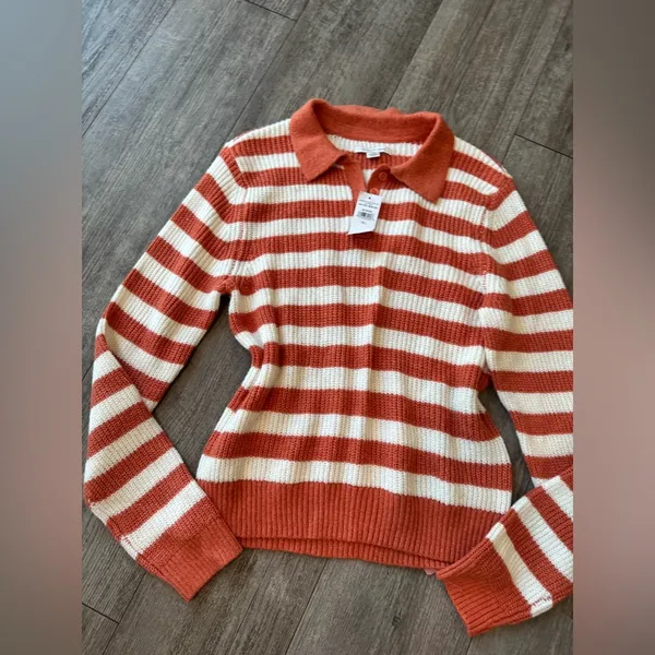 AMERICAN EAGLE Striped Orange and Cream Sweater - Image 5
