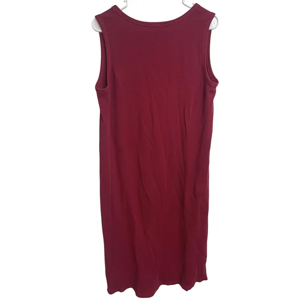 Eileen Fisher Cozy Organic Cotton Waffle Knit Tank Dress Burgundy L Minimalist - Image 2