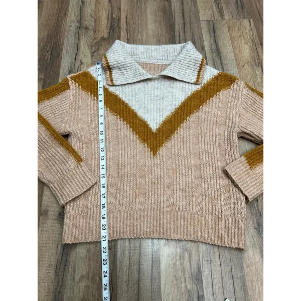 SHEIN Beige Knit Sweater M, Cozy V Chevron Design, Soft Fall‎ Winter Pullover - Image 6