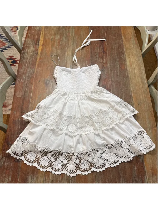 NWOT Steve Madden White Lace Halter Mini Dress Cotton Tiered Small Read - Image 12