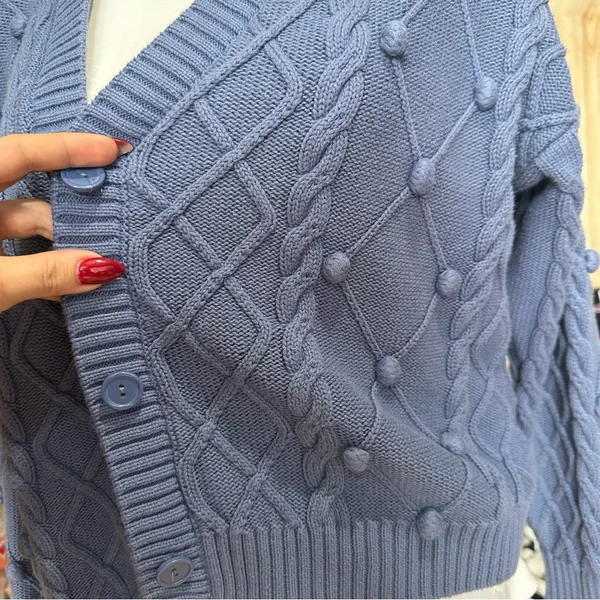 Forever 21 Cable Knit Cozy Chunky Cardigan Sweater Baby Blue Size Medium - Image 2