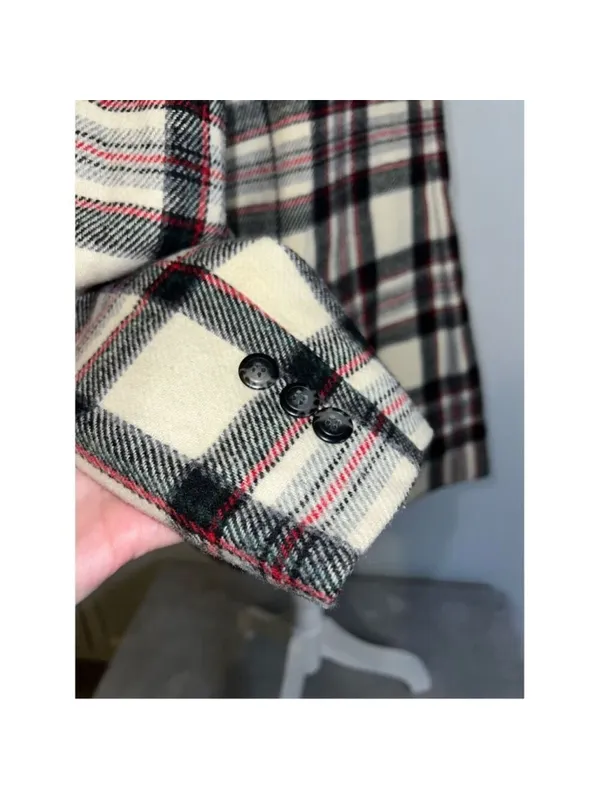 Women’s Cream Plaid Wool Blazer Single Button XL Red - Image 4