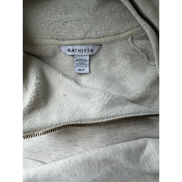 Athleta Cozy Karma Asym Pullover M/P Gray Heather Zip Neck Petite Sweatshirt - Image 4