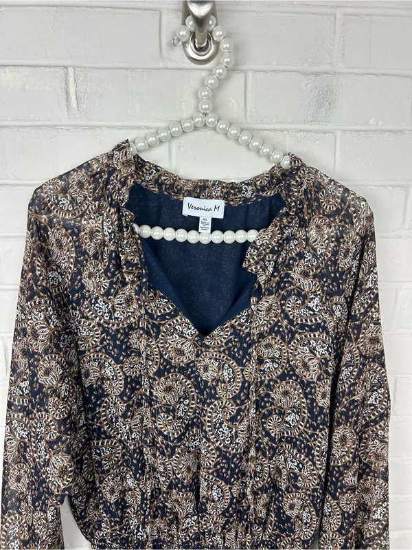 Veronica M Patterned Drop Waist Long Sleeve Dress Size XS - Image 3