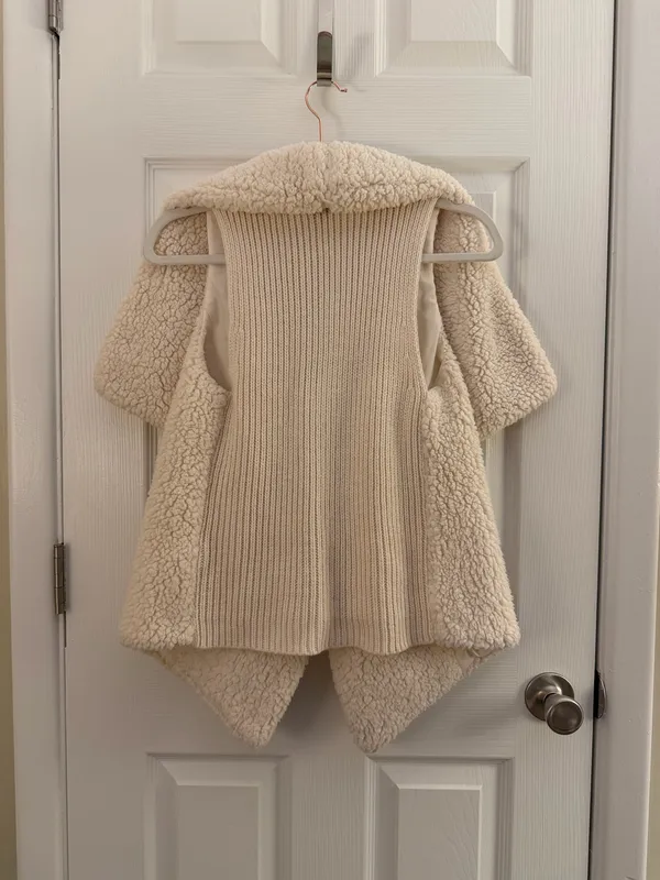 a.n.a Cream Sherpa Open Front Drape Vest Small - Image 2
