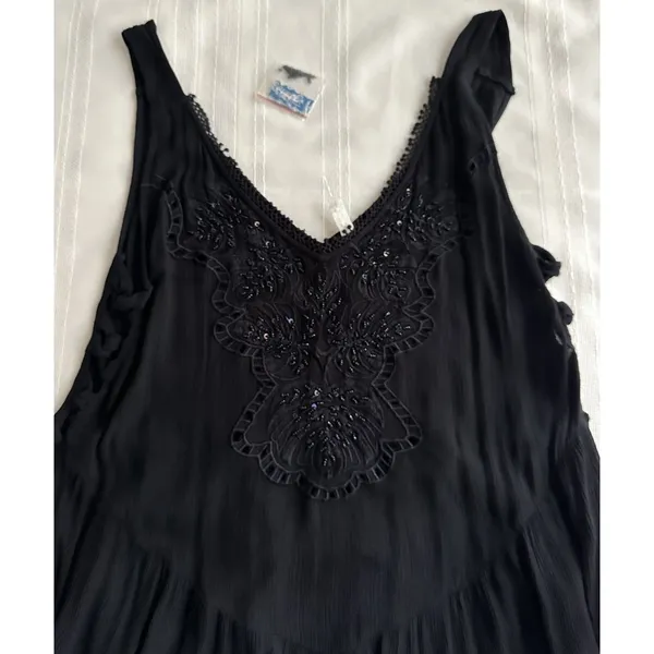 Intimately Free People DelphineEmbellished Slip Dress FlowySequin Black XS NWT - Image 13