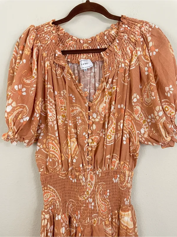 Sabo Skirt Iliana‎ Paisley Smocked Waist Puff Sleeve Mini Dress Size XS - Image 4