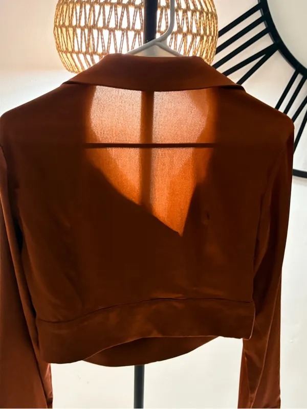 SHEIN Brown Draped Cowl Neck Long Sleeve Blouse - Image 5