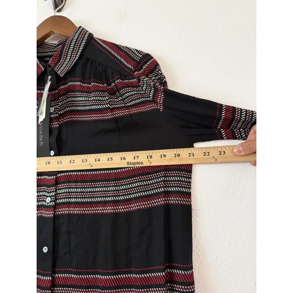Intro Love the Fit Women’s Button Front Blouse Size M Black Red Stripe Rayon NWT - Image 8