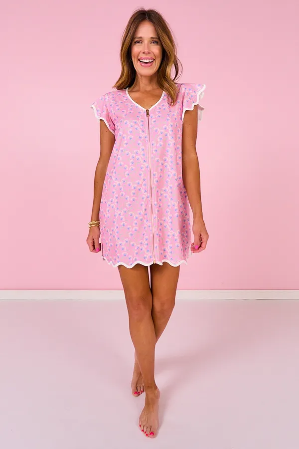 SSYS The Label Garden Vines Floral Cotton Material Flutter Sleeve Getting Ready Robe / Cover-Up Pink - Image 2