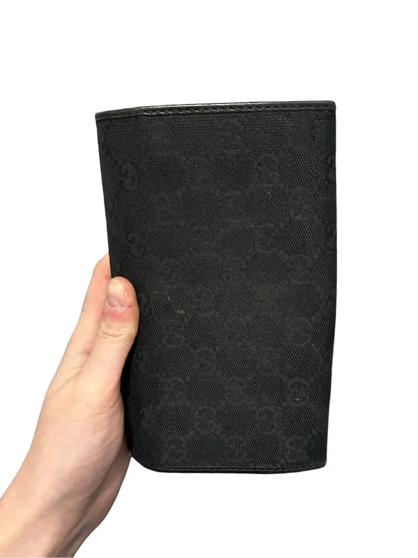 Authentic Gucci Guccissima GG Logo Black Fabric Gold Hardware Long Wallet - Image 14