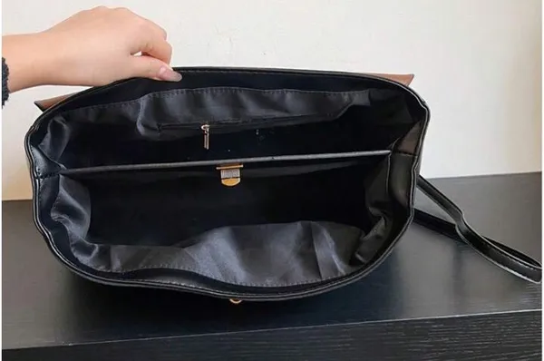 Black faux suede & faux leather contrast tote shoulder bag / handbag purse - Image 4