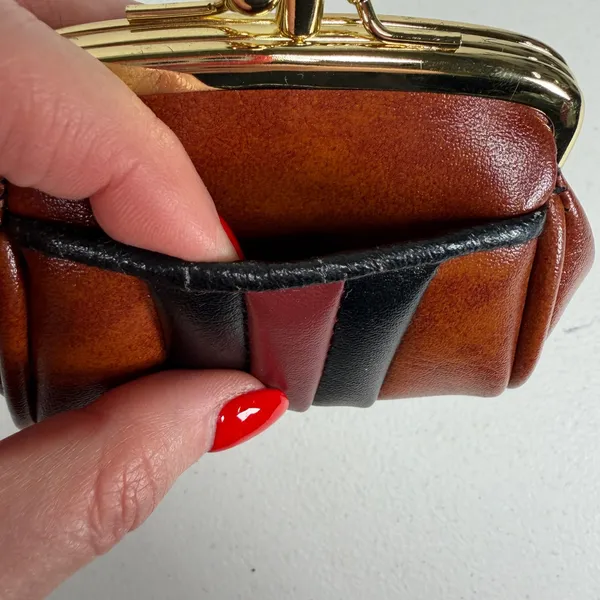 Vintage 70s Coin Purse Kiss Lock Coin Purse Pouch Striped Faux Leather Retro - Image 8