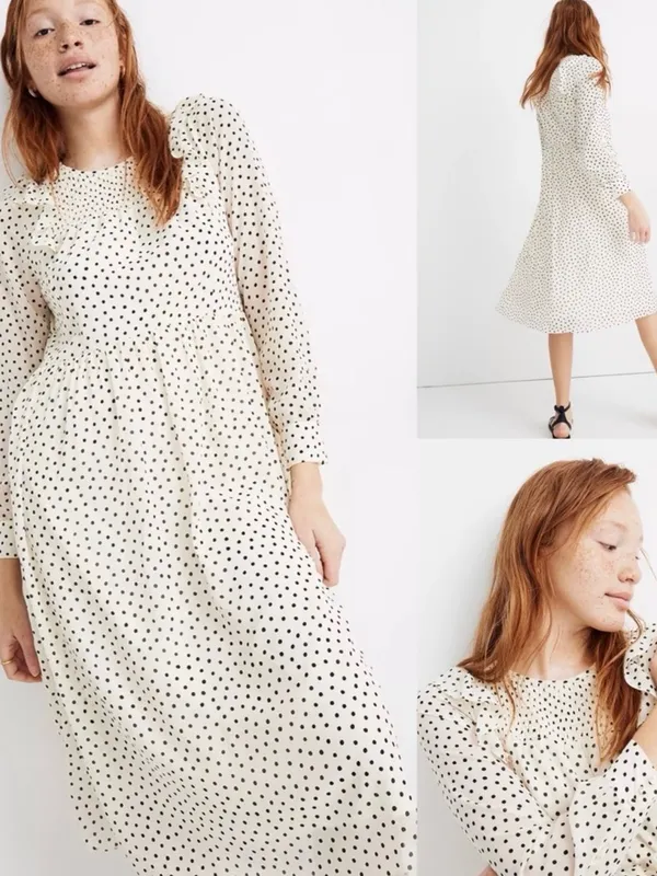 Madewell Cream Midi Dress with Black Polka Dots - Image 2